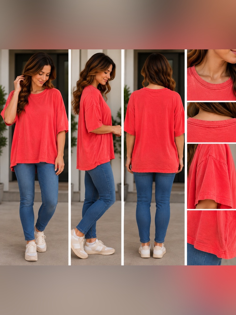 Aerie “Worn” Oversized Relaxed Coral Tee Shirt